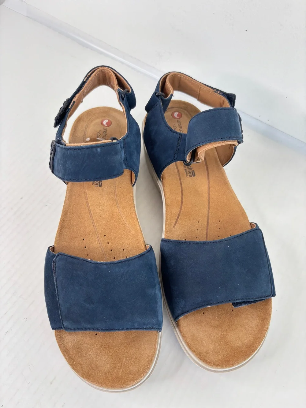 Clarks Un Karely Bay Slingback Comfort Sandals Sz 10 Ankle Strap Adjustable Navy